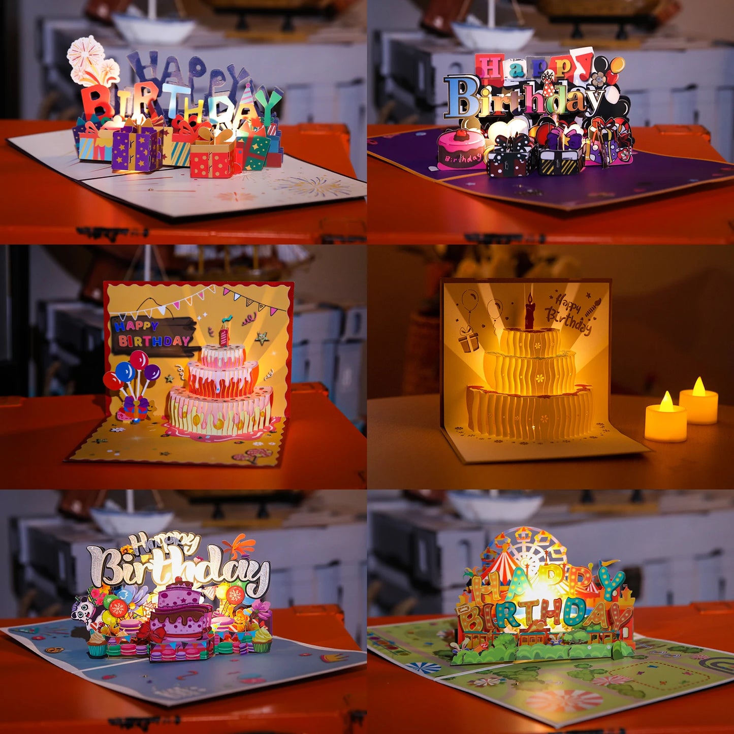 Musical Birthday Greeting Cards 3D Pop Up Gift Card with Led Music