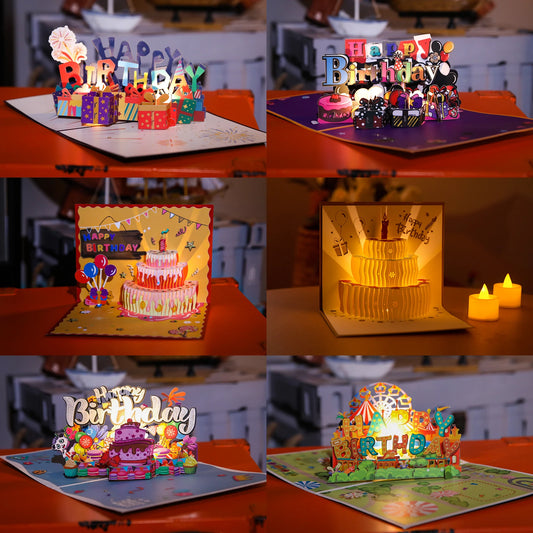 Musical Birthday Greeting Cards 3D Pop Up Gift Card with Led Music