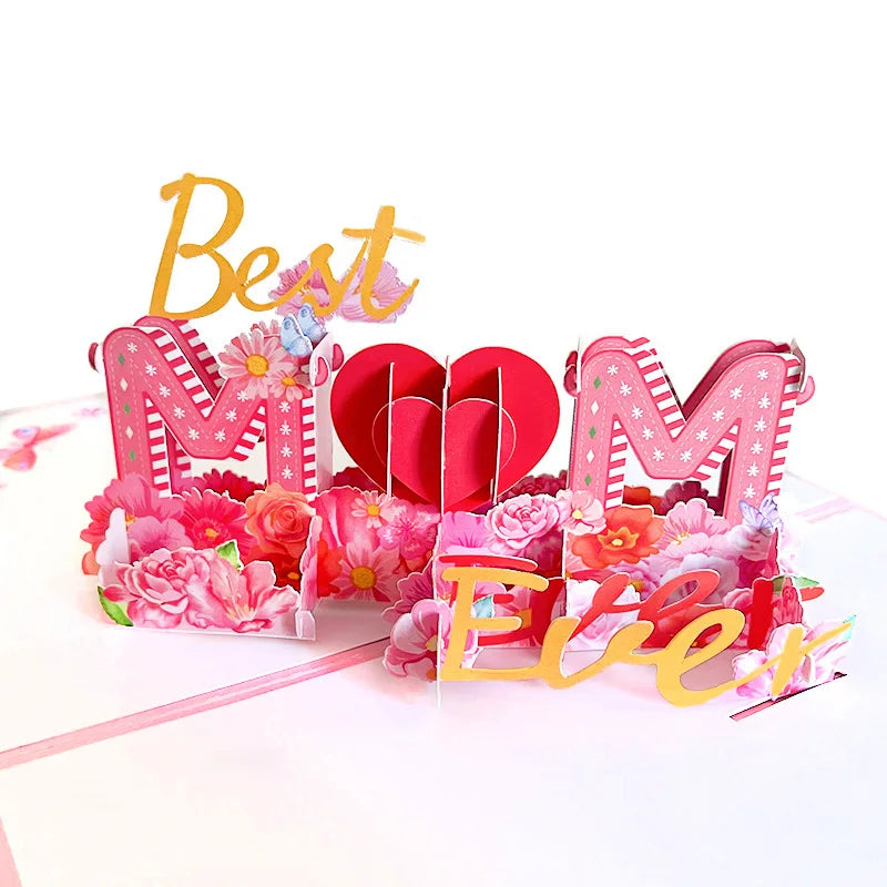 2024 Mother's Day Card 3D Pop-Up Greeting Cards Best Mom Forever Card for Mom Birthday Gifts Happy Mothers Day Love Mom Card