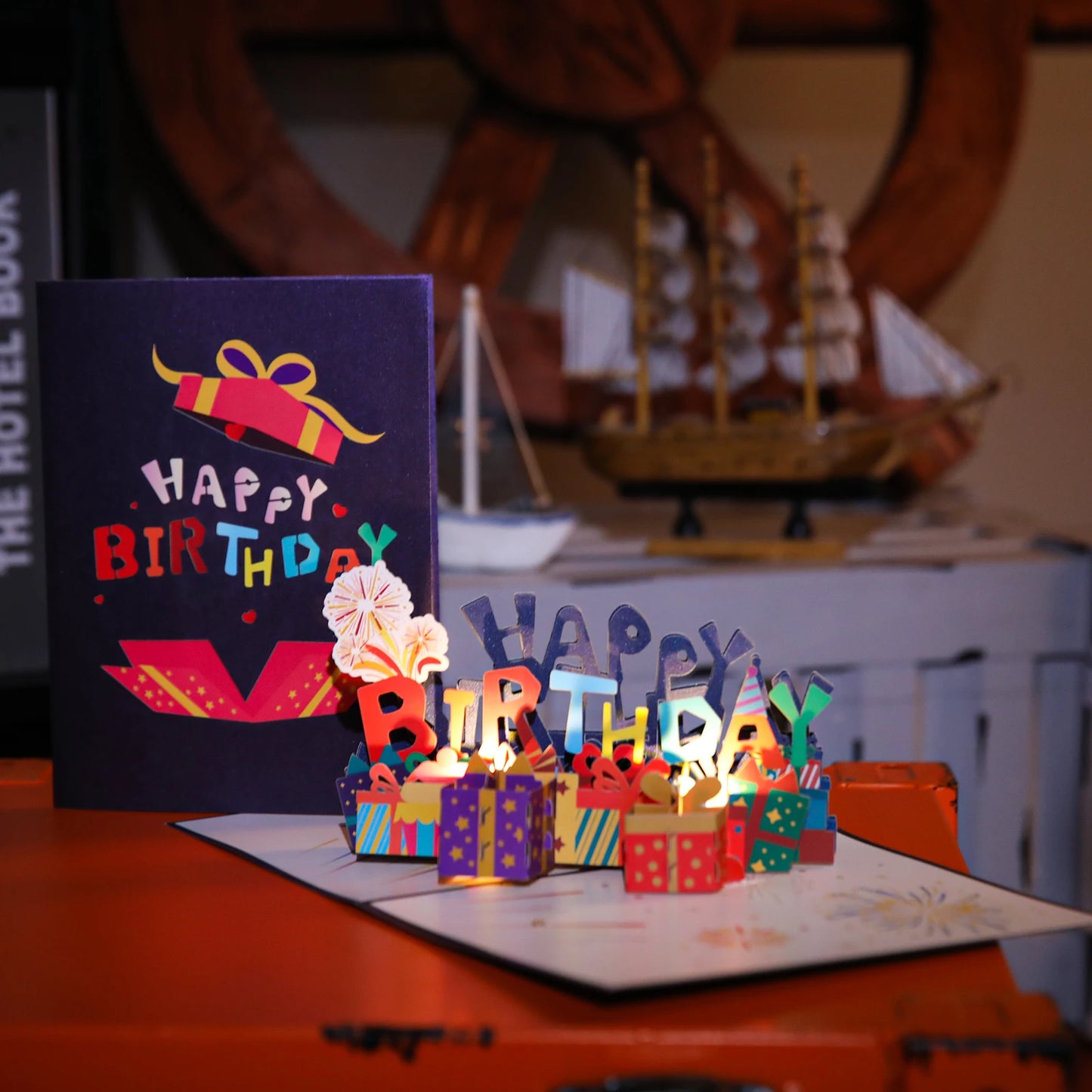 Musical Birthday Greeting Cards 3D Pop Up Gift Card with Led Music