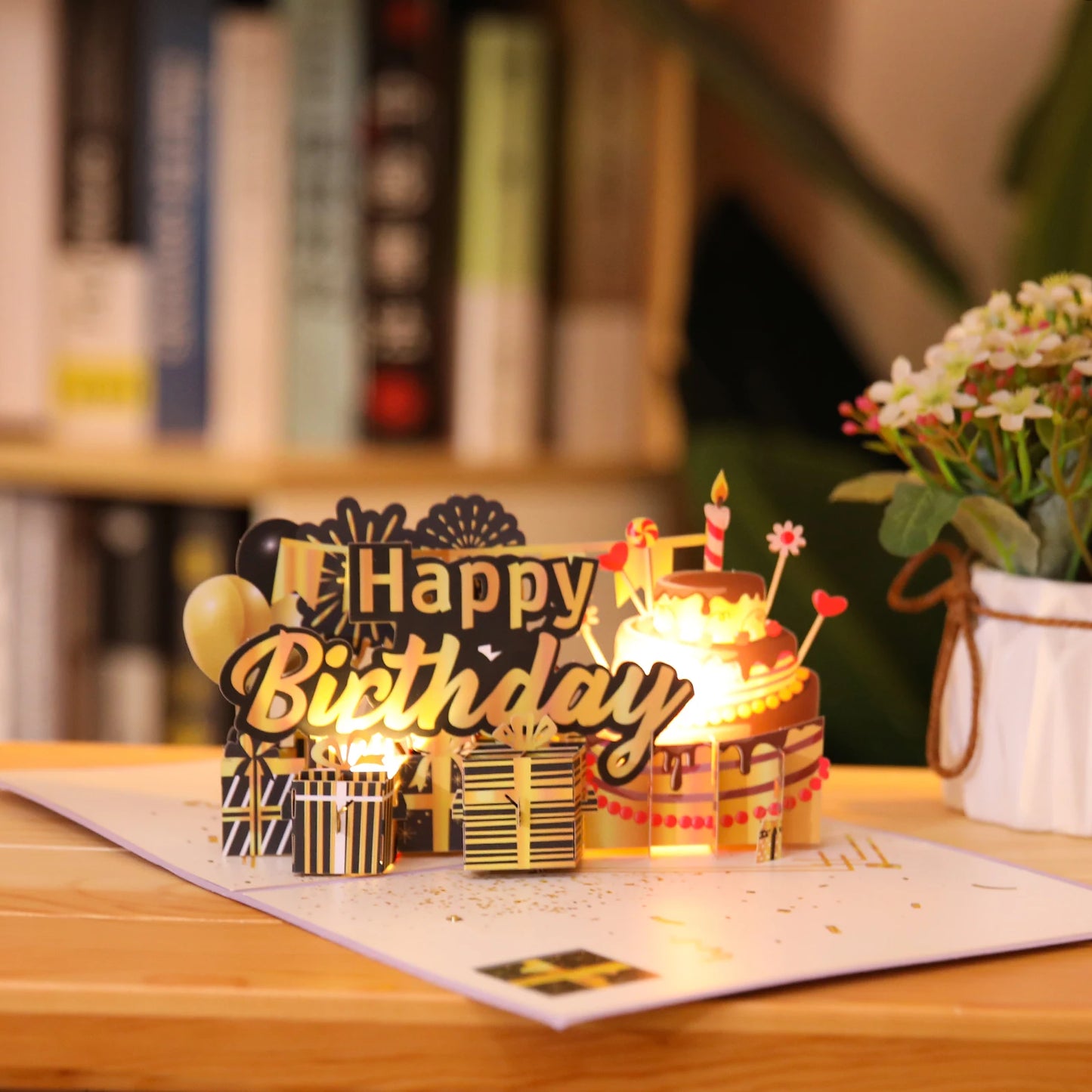 Musical Birthday Greeting Cards 3D Pop Up Gift Card with Led Music