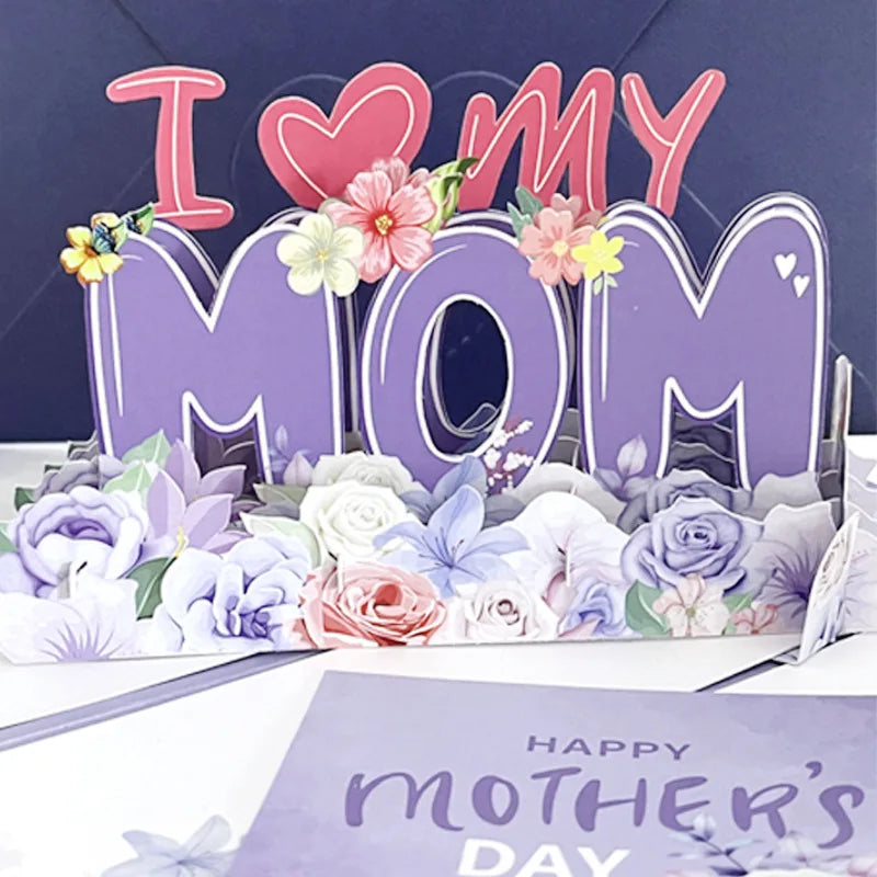 2024 Mother's Day Card 3D Pop-Up Greeting Cards Best Mom Forever Card for Mom Birthday Gifts Happy Mothers Day Love Mom Card